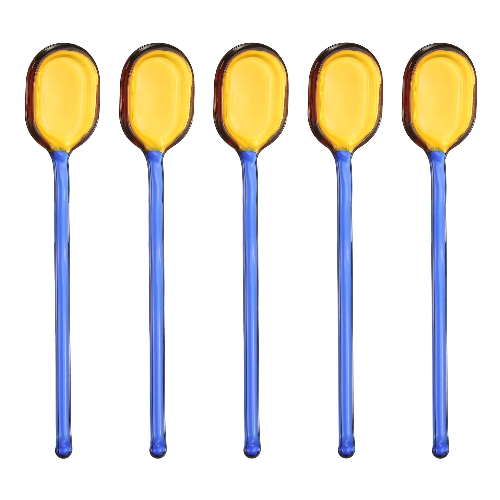 sourcing map 5 Pcs Glass Coffee Spoons, 6.2 Inch Coffee Stirring Spoon, Long Handle Teaspoons for Tea Cocktail Milkshake Cold Drink, Blue