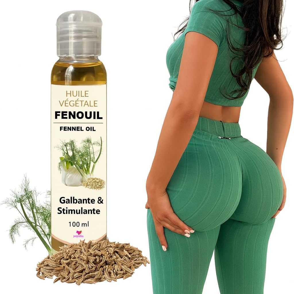 Aceite de hinojo puro 100% natural – Aceite para engordar las nalgas, gordas glúteos, reafirmar el pecho y desarrollar las caderas – Volumen y firmeza – Fabricación francesa – 100 ml