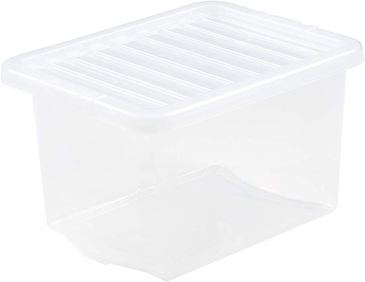 WHAM Clear Plastic Storage Box Boxes With Lids Home Office Stackable Nestable, 24L, Set of 3
