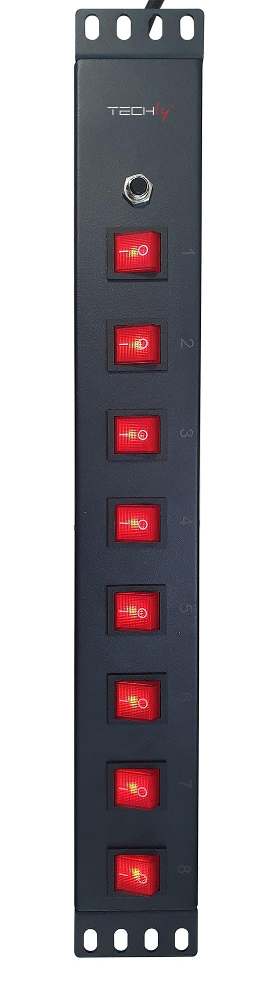 Techly Professional 367829 Multipresa a 8 Posti da Rack 19" con 8 Interruttori Luminosi 1,5U Nero
