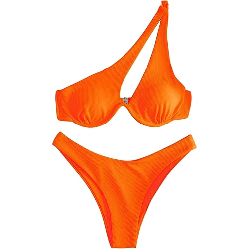 Lilosy Sexy Underwire One Shoulder Bikini High Cut Brazilian Swimsuit Set 2 Piece