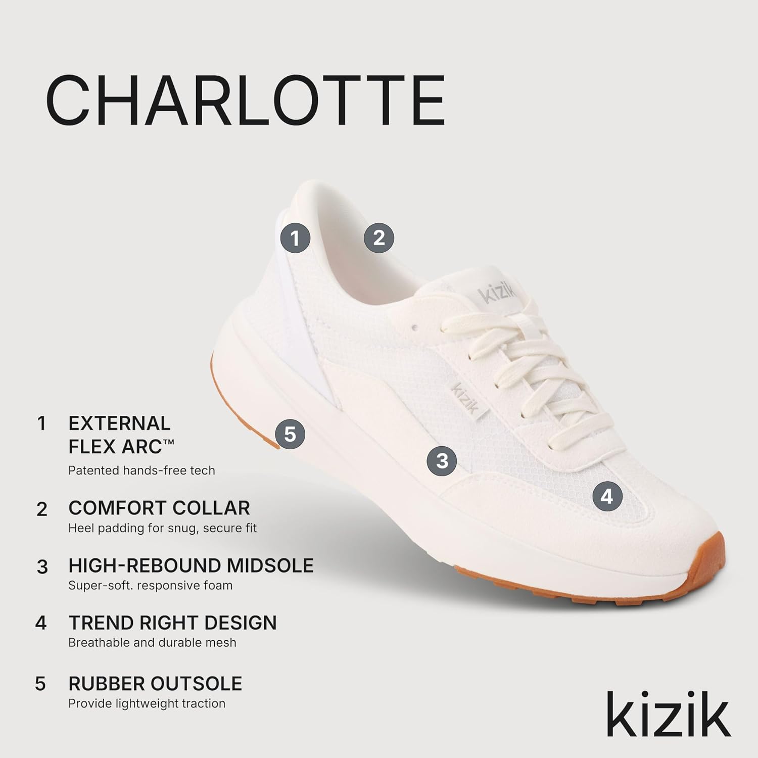 Kizik Womens Shoes: Charlotte - Comfortable, Breathable, Casual Slip On Sneakers, Lightweight Mesh, Hands Free Convenience in a Timeless Style - Womens Regular Width