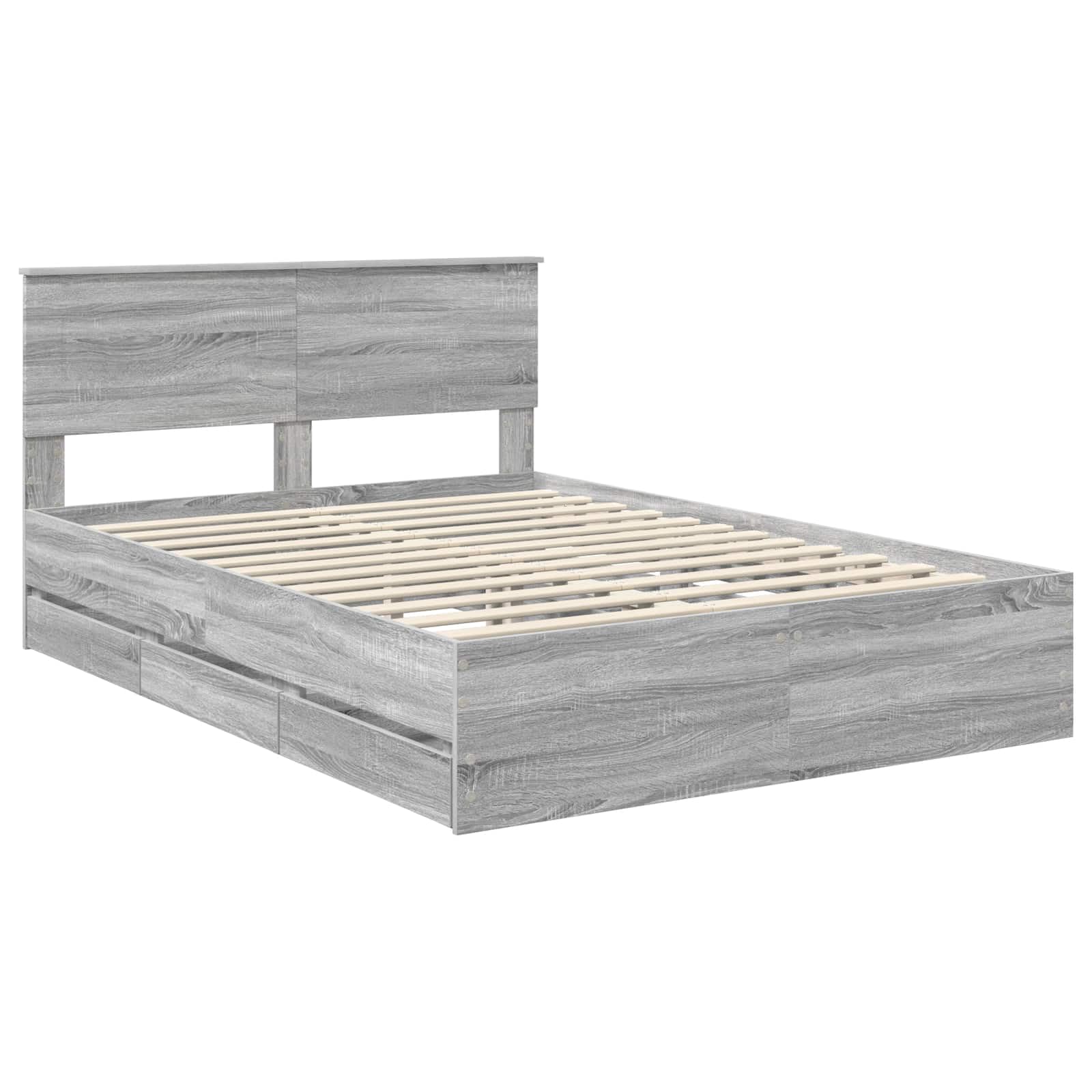 Cadre de Lit 160x200 cm avec Tête de Lit et 6 Tiroirs de Rangement, Lit Double Adulte en Bois d'Ingénierie pour Chambre Moderne, Sommier à Lattes Intégré, Gris Sonoma