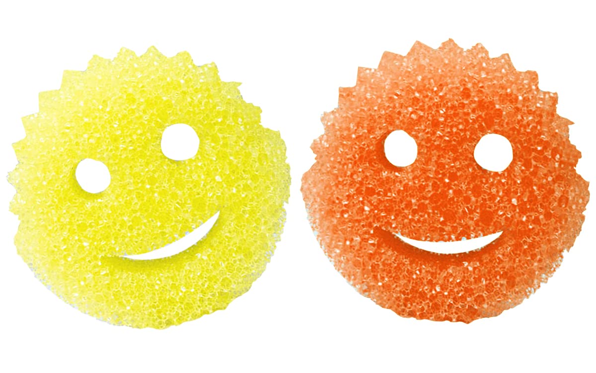 ECVV Temperature-sensitive kitchen cleaning sponge Soft in Warm Water, Firm in Cold Scrubber for Dishes Home Odor Resistant Deep Cleaning Kitchen Sponge Multi-use-Smile Face Shape