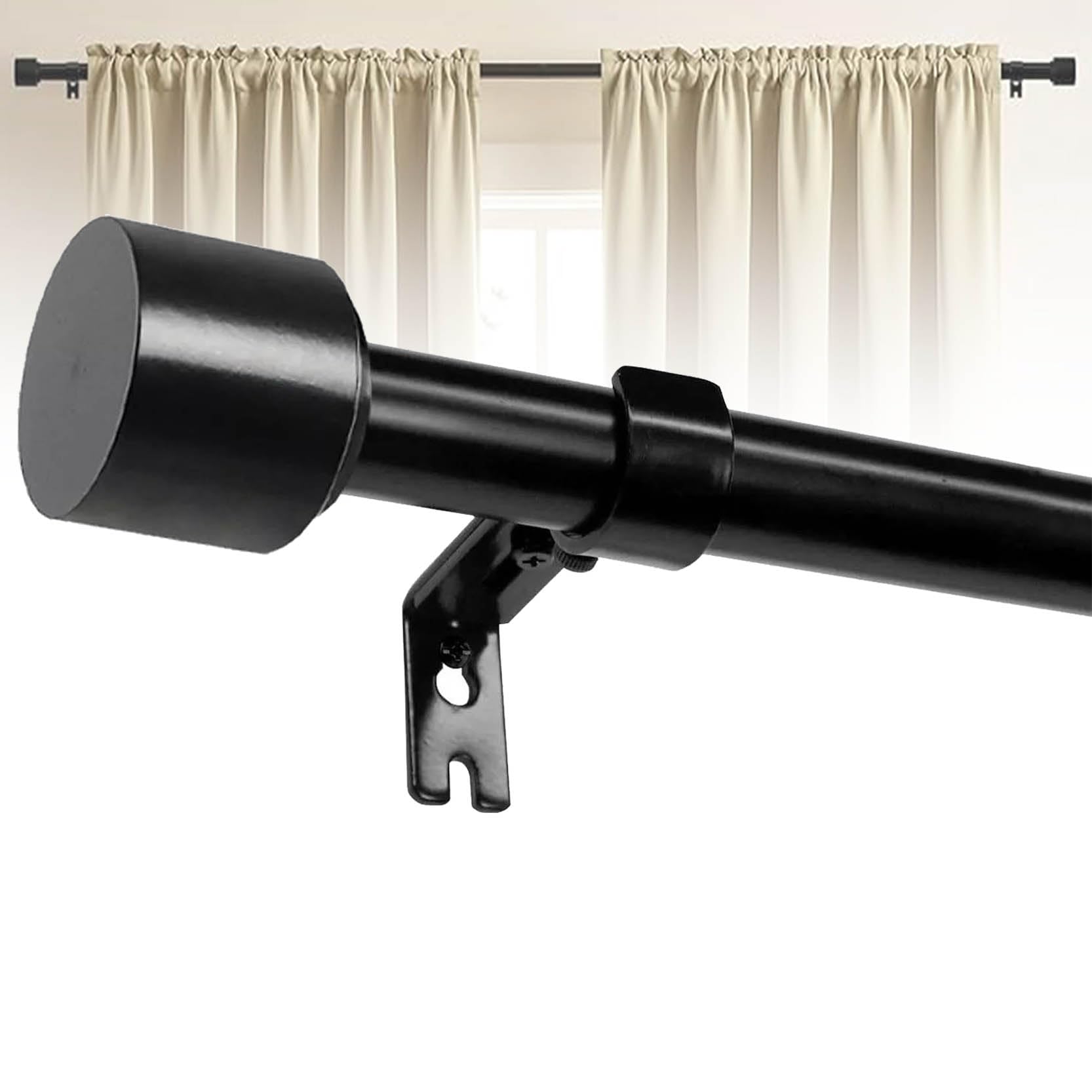 Schwarze Gardinenstangen, Verdunkelungs Gardinenstange für Schlafzimmer, Spleißen Fenstervorhangstangen, Kleiderstange für Wohnzimmer, Dekorative Einzelstange mit Endstück(Size:28-48in)