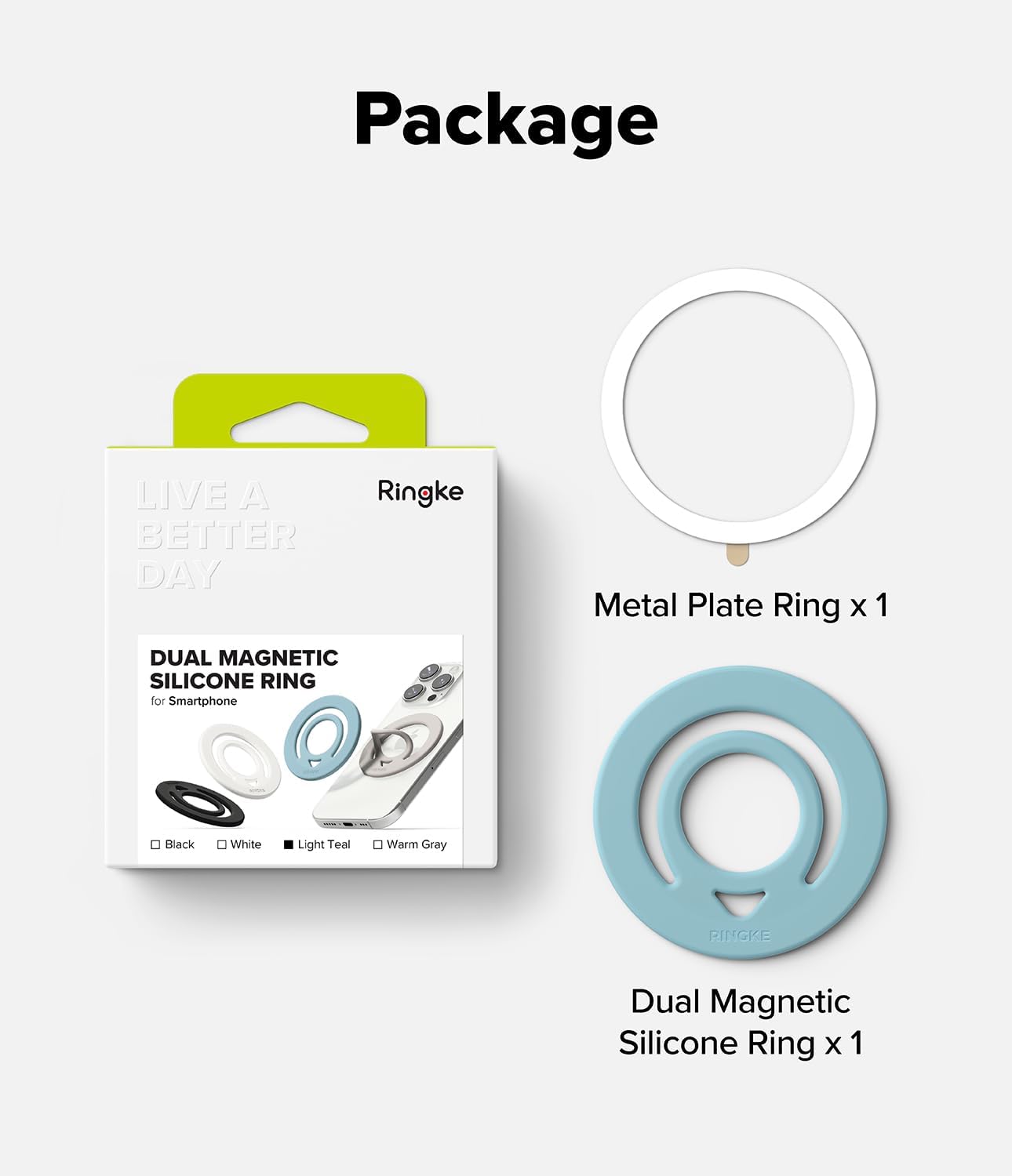 Ringke Dual Magnetic Silicone Ring [Compatible with MagSafe] Phone Grip, Dual-Sided Powerful Magnet, Lightweight (0.04 lb) & Super Slim (0.13 in) Soft Holder for iPhone, Galaxy, Pixel - Light Teal