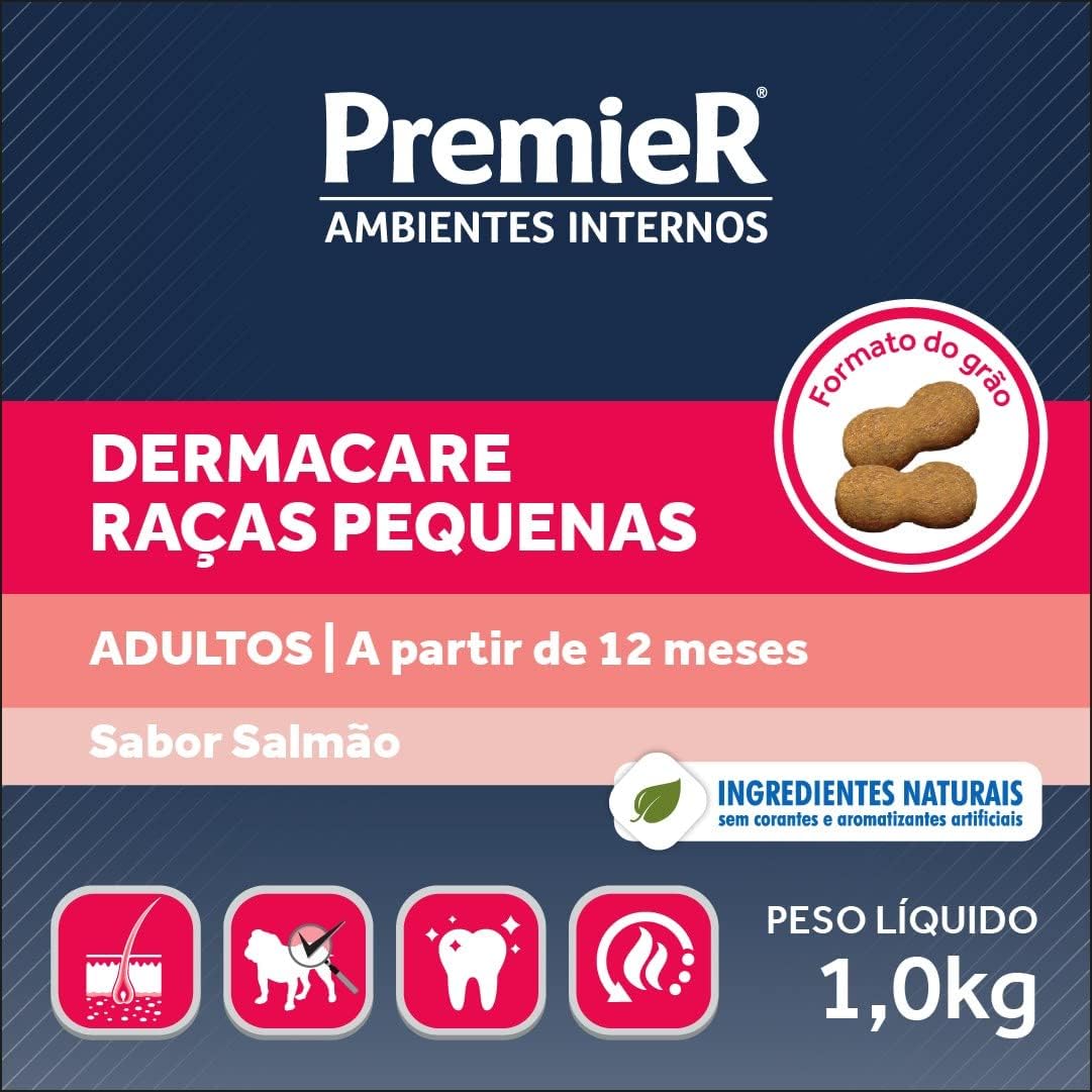 Ração Premier Dermacare Ambientes Internos para Cães Adultos de Raças Pequenas, 1kg Premier Pet Raça Adulto,