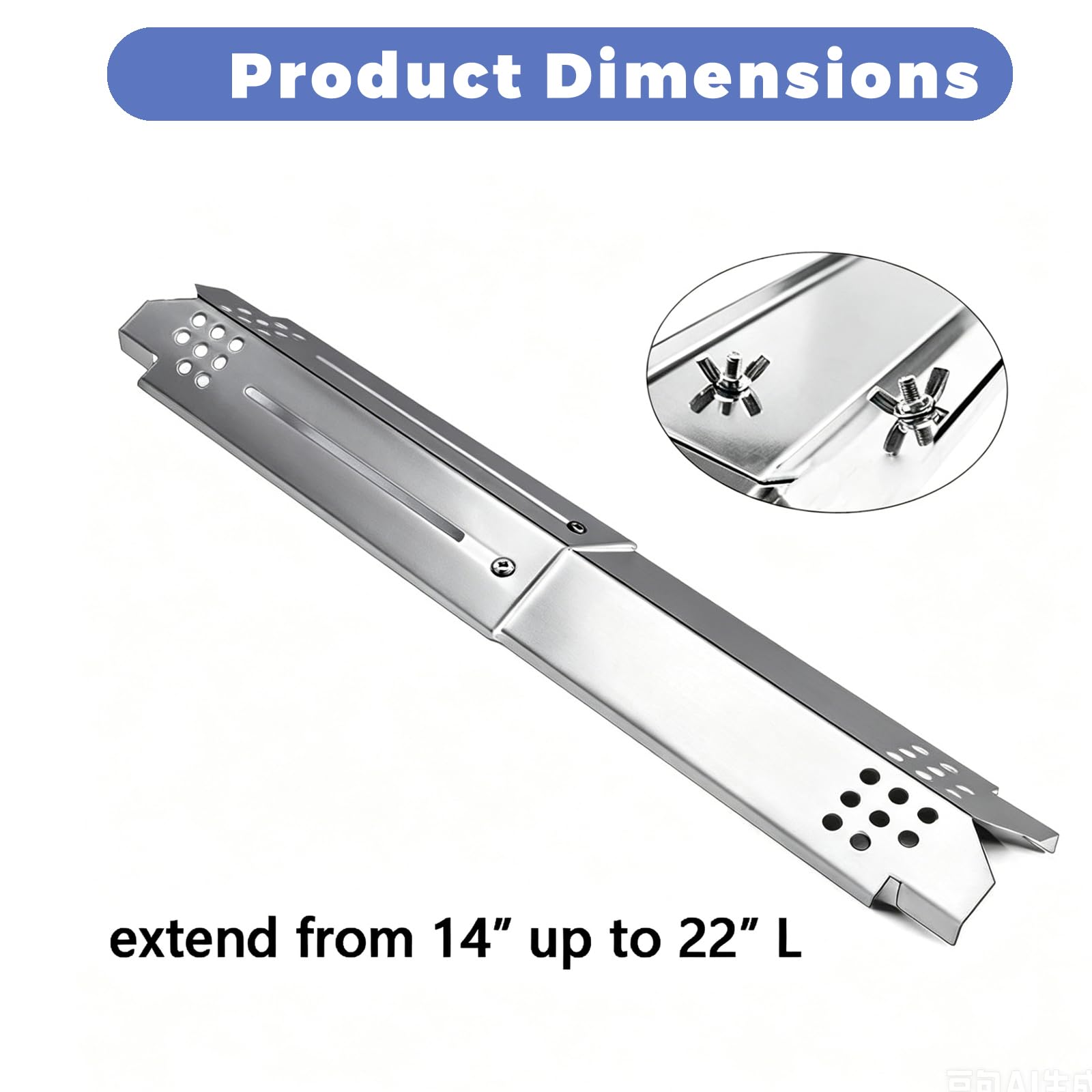 ADJH001 - Placas de calor (paquete de 3) que se extienden desde 11.75 hasta 21 pulgadas, escudo térmico ajustable de acero inoxidable, tienda de campaña de calor para parrilla, saborizador, cubierta