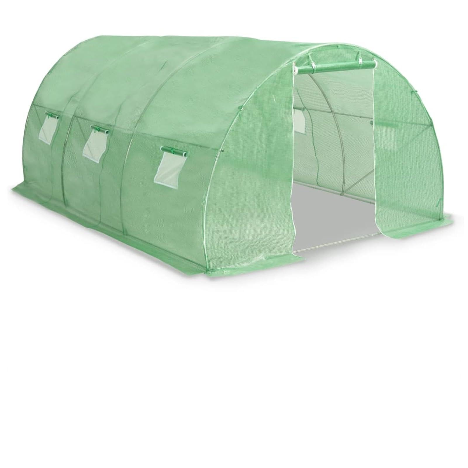 Szklarnia 450 x 300 x 200 cm – 13,5 m², duży domek na rośliny z siatki PE 140 g/m² i ocynkowanej stali, zielona, z okienkami wentylacyjnymi, do uprawy warzyw i owoców