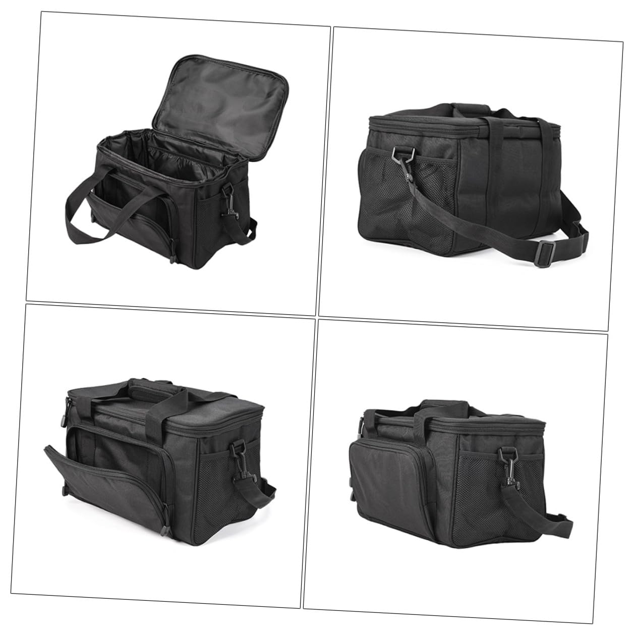 Abaodam Paquet de Pêche en Tissu Oxford Noir Bandoulière Rembourrée Détachable et Double Fermeture Magnétique pour Rangement Multi-Poches en Plein Air
