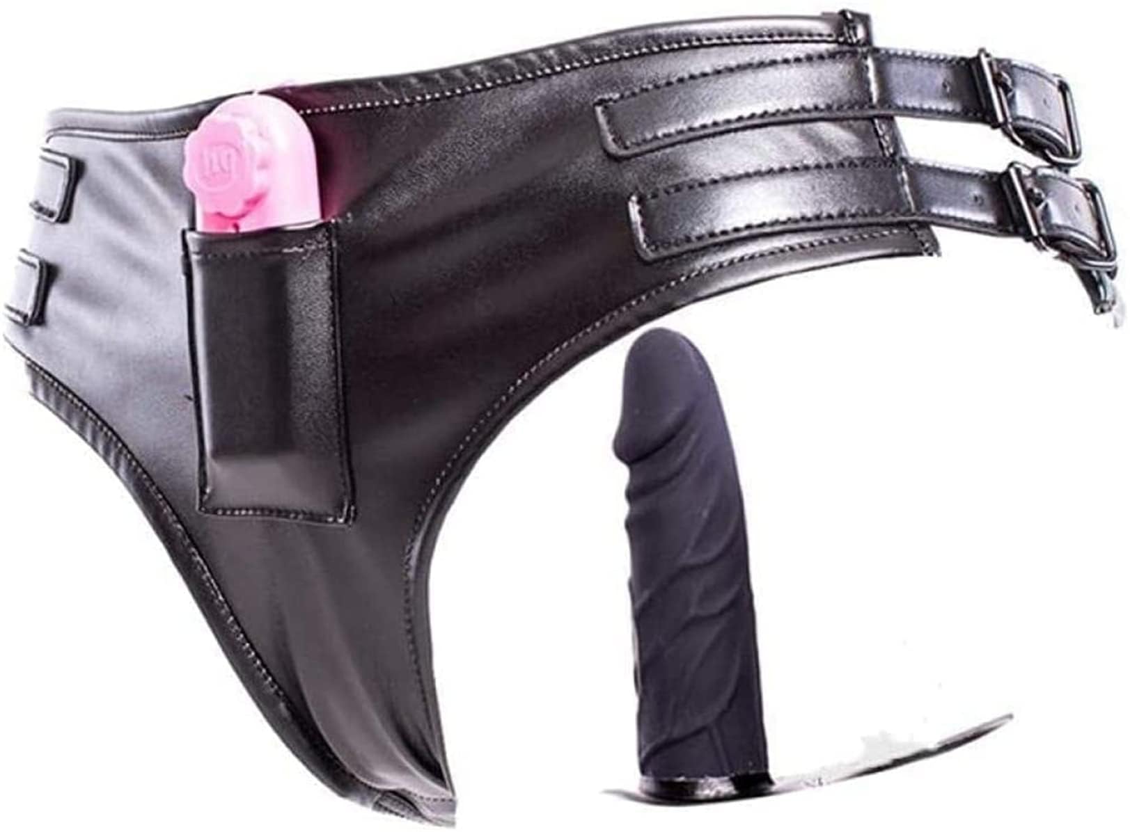 SHKFNSNCCC Ceinture de chasteté en cuir for femme avec gode en silicone, plug anal, taille réglable (76-120 cm), sous-vêtements, culottes(VaginalDildo)
