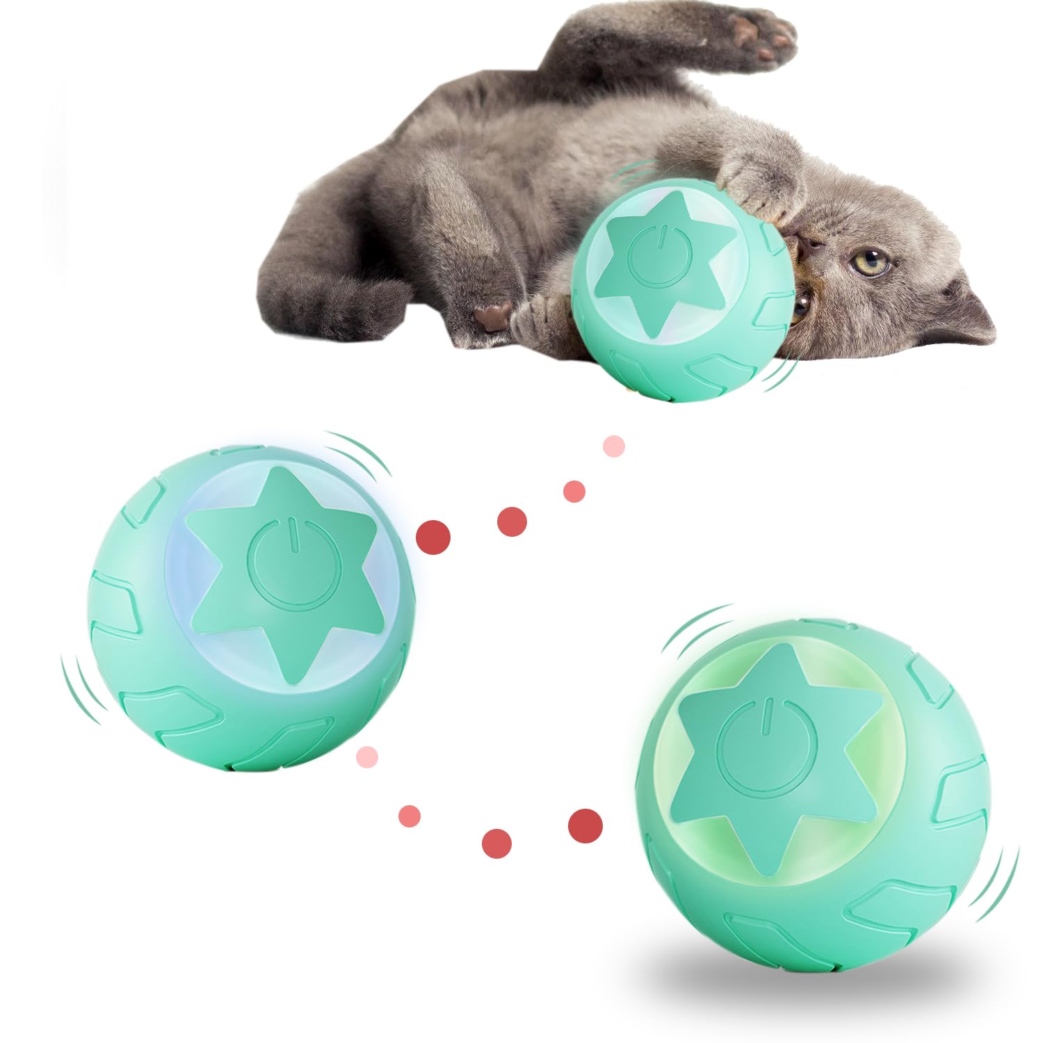 Nizirioo Juguete interactivo para gatos con luz LED, bola automática de 360 grados, recargable por USB, color azul