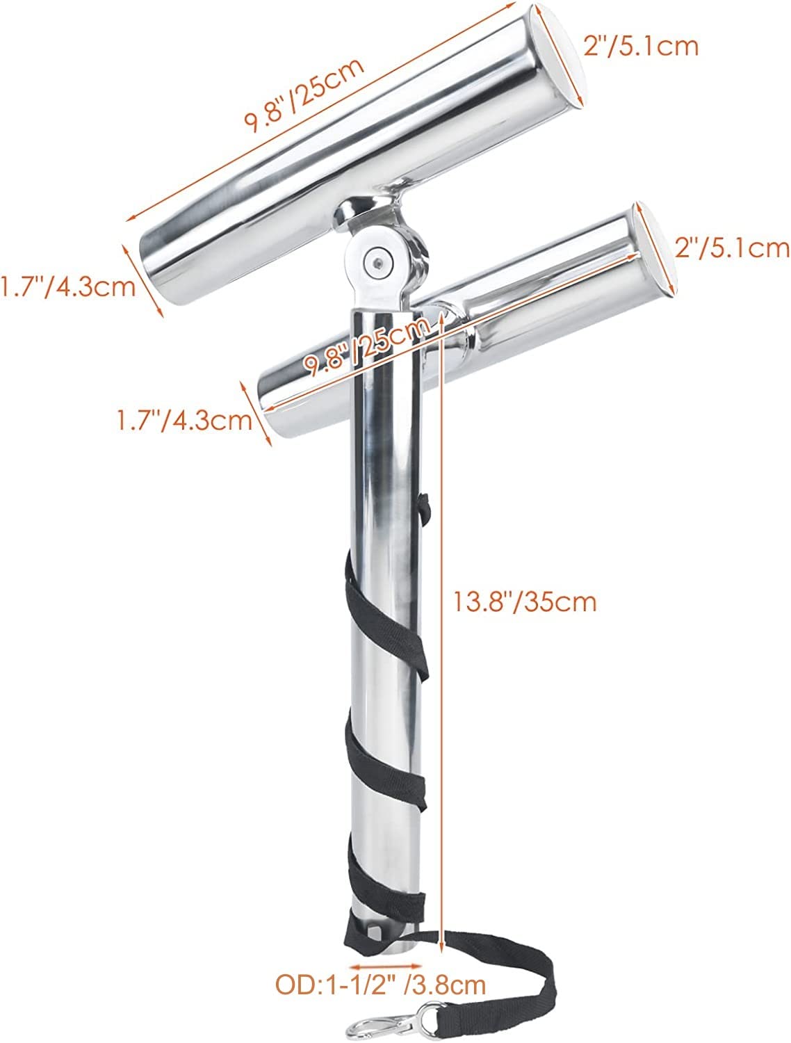 YaeMarine Coppia di supporti per canna da pesca in acciaio inox argentato, altamente lucidato, doppio supporto per canna da pesca regolabile, doppio angolo regolabile, qualsiasi angolo dall'acqua per