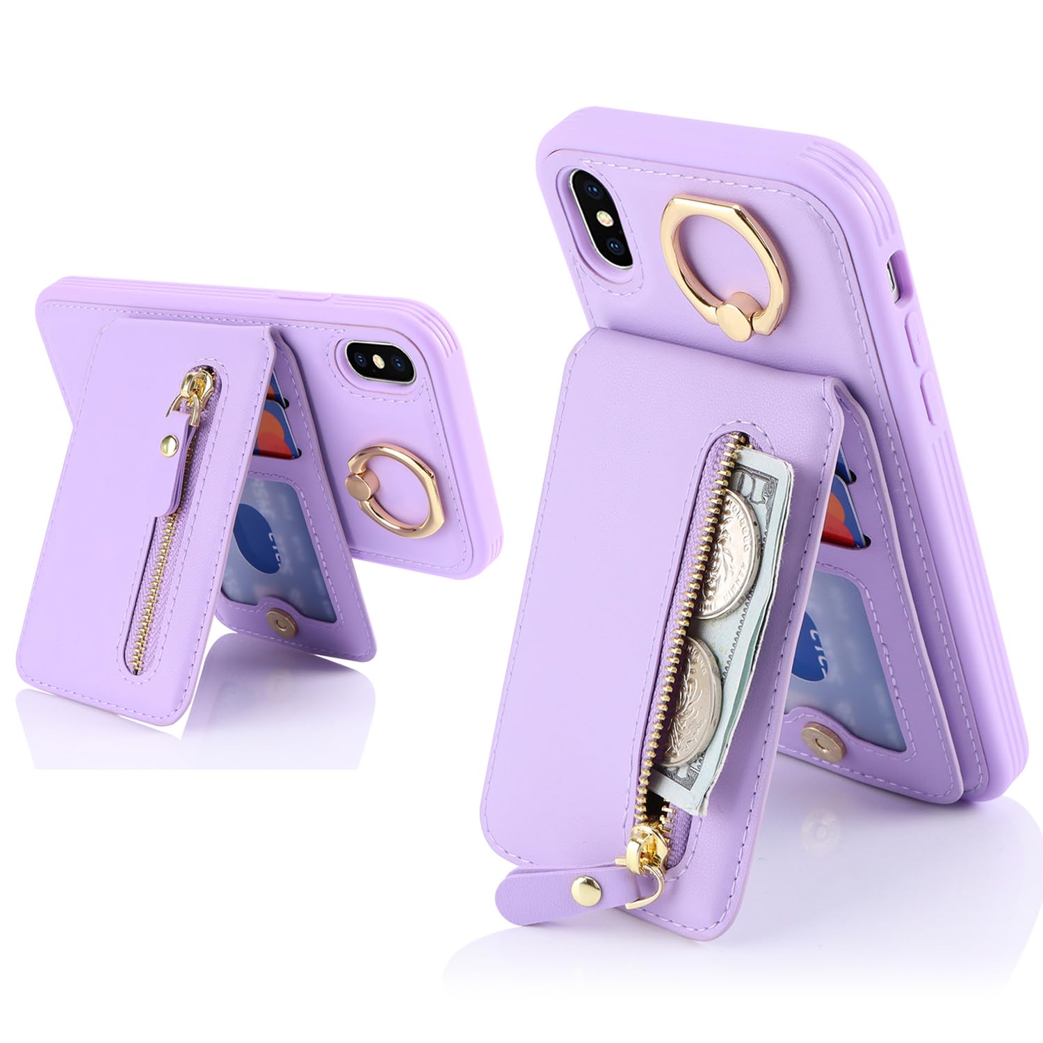 SailorTech iPhone X/XS Case with Card Holder, Ring Stand, Kickstand, Wallet - Purple - Image 4