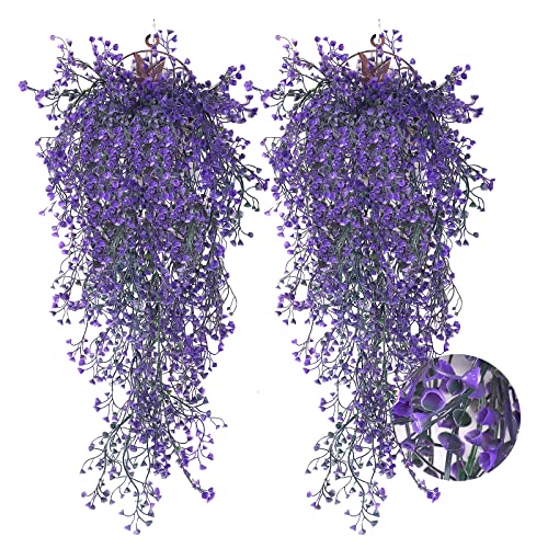 RECUSM 4 Pcs Hanging Fake Plants Fake Vines Artificial Plants Large Faux Hanging Plant Artificial Hanging Plants Wall Plants Fake Indoor Outdoor Decorationsï¼ˆPurpleï¼‰