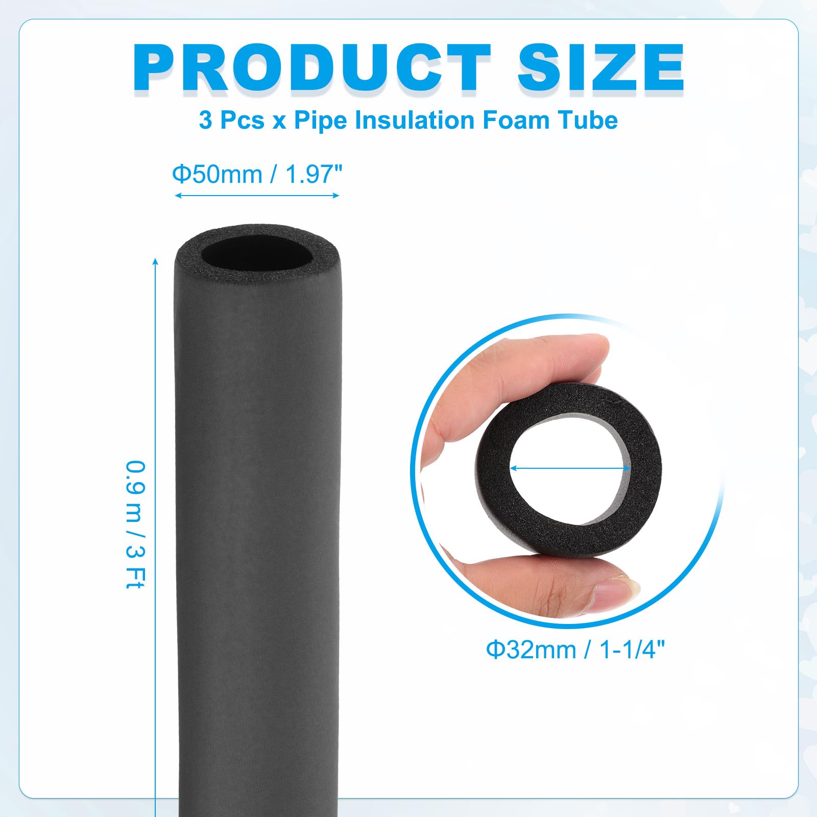PATIKIL 1-1/4" (32mm) ID x 3Ft x 0.35" Pipe Insulation Foam Tube - Image 2