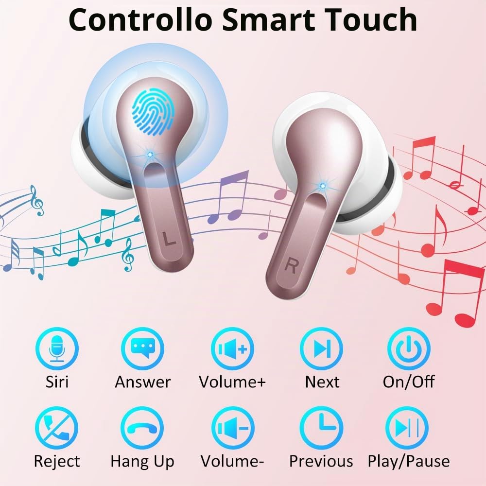 Ordtop Cuffie Bluetooth, Auricolari Bluetooth 5.4 con 4 HD ENC Cancellazione Rumore Mics, 40 Ore HiFi Stereo Cuffiette Bluetooth con LED Display USB-C, IP7 Impermeabili Cuffie Wireless per Android/iOS
