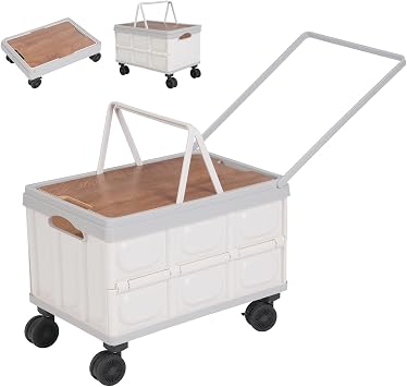 Collapsible Rolling Crate Portable Shopping Utility Cart Heavy Duty Plastic Rolling Tool Box with 360Rotate Wheel 55L Capacity for Travel Shopping Moving Storage Office Use(Gray)