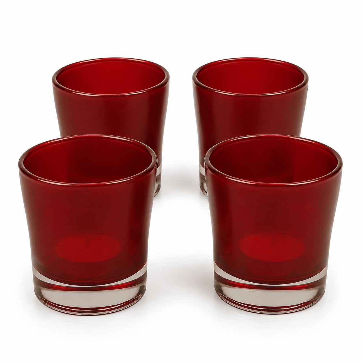 Floralcraft® Simple Red Glass Votive Candle Holders Set of 4 – 8cm Tealight Holders for Home Décor, Weddings, Table Centrepieces & Events
