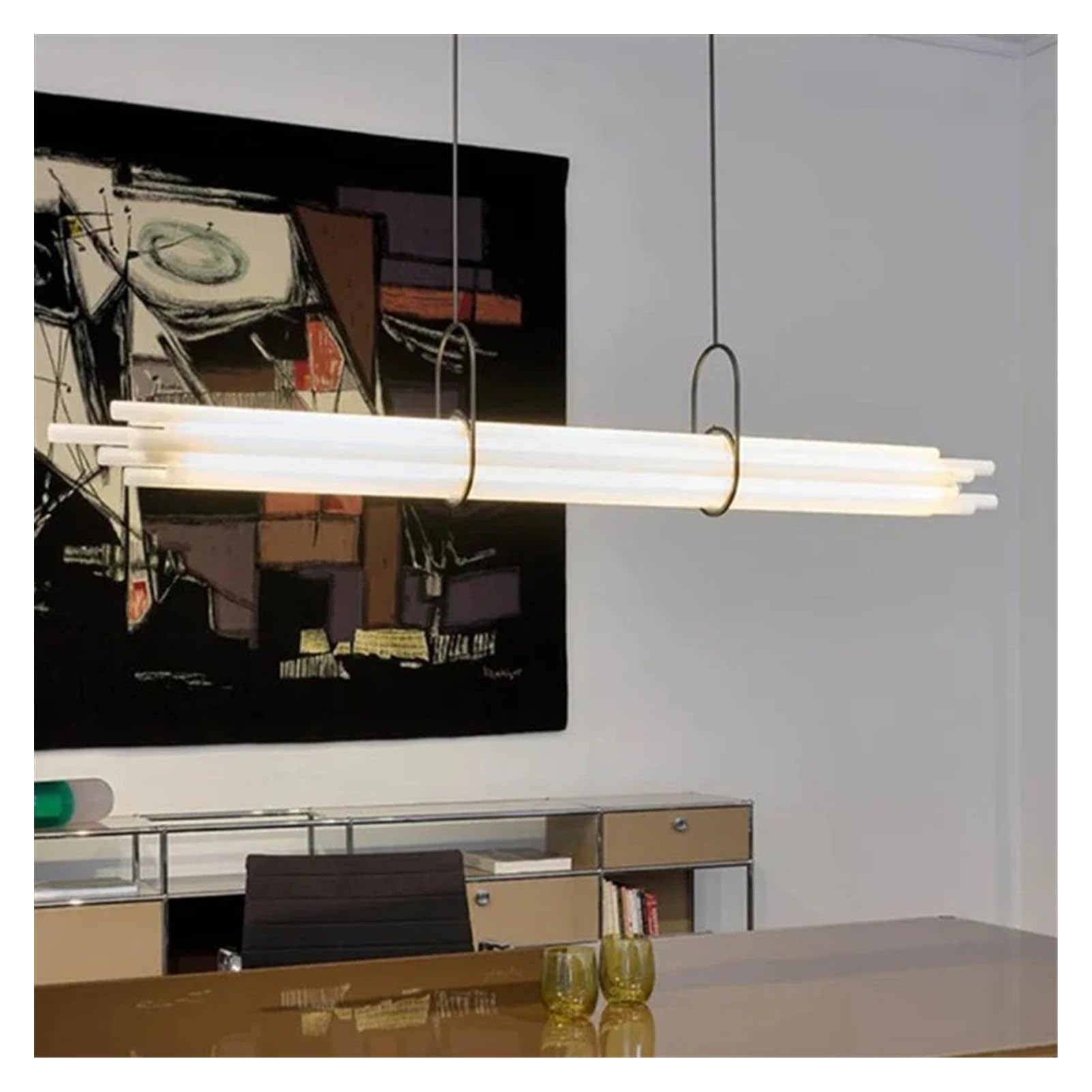 Generico Lampadario moderno, Sala da pranzo moderna luci a sospensione lunghe cucina soggiorno Lampadari a in acrilico dal design nordico di lusso a strisce decorazione della stanza(L130xH11CM,Warm)