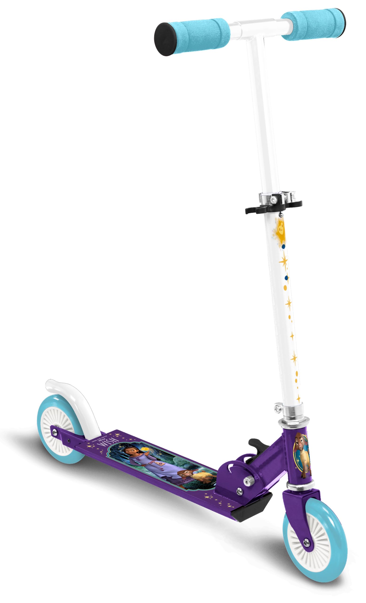 Trottinette Pliable Wish roulement a Billes ABEC 5 - Frein arrière au Pied - Hauteur Ajustable - Plateau Aluminium antidérapant -poignées Mousse, Violet-Blanc-Vert