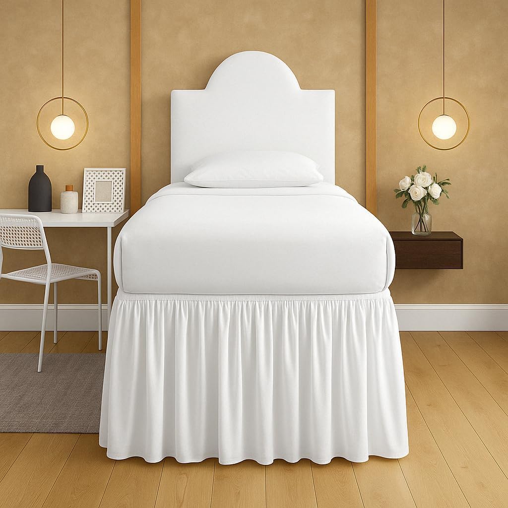 Dorm Room Bed Skirt, Extra Long Ruffled Dorm Sized Bed Skirt with Split Corner, Easy Care for Twin-XL Size Bed, Tailored Drop, Luxury College Dorm Room Essential (White, Twin-XL - 36")-image-4