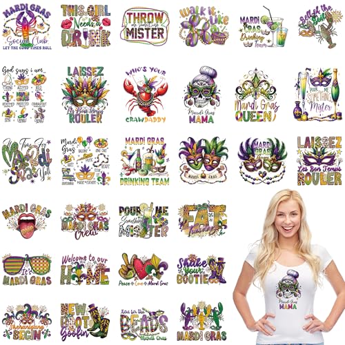 Marddi Grass DTF Transfers Ready to Press 30 Pcs Retro Carnival Iron on Transfers for T-Shirts Festive Iron on Decal for Clothing Hoodies Event Apparel