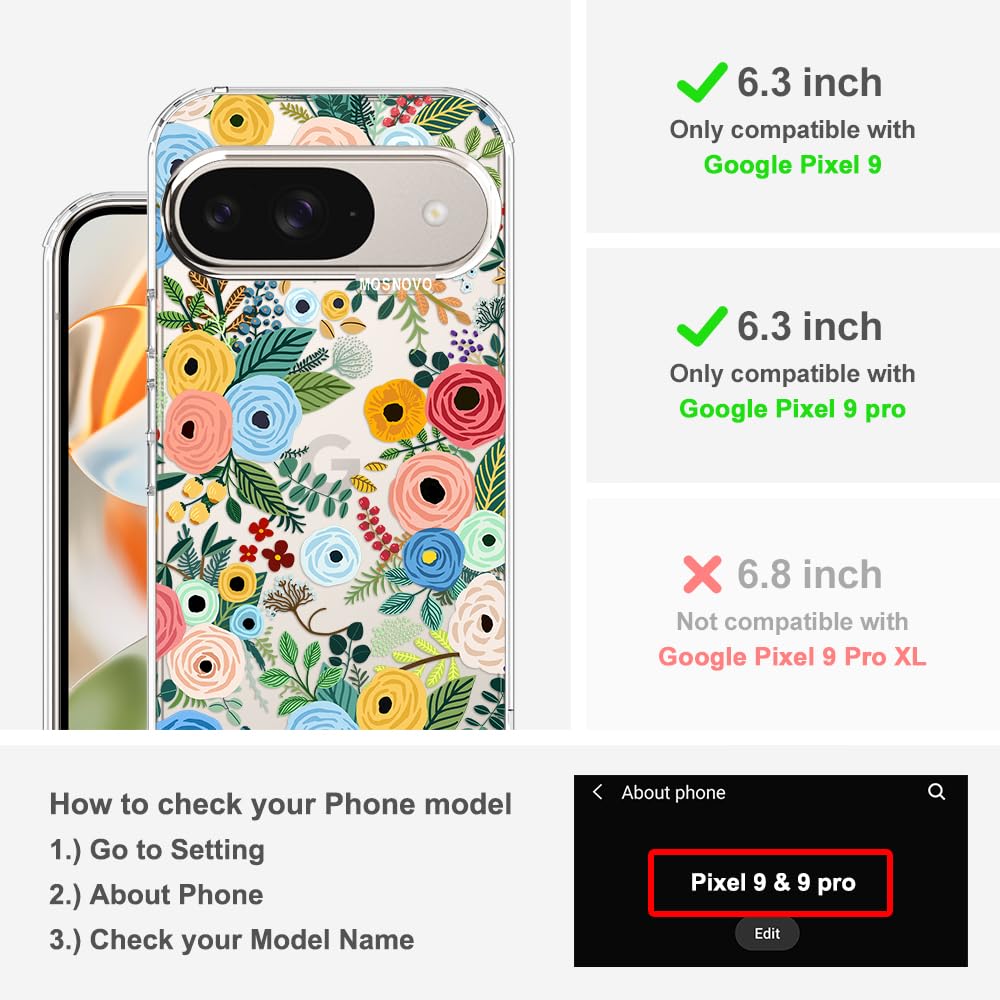 MOSNOVO Case for Google Pixel 10 & Pixel 10 Pro, [Buffertech 6.6ft Military-Grade Drop Protection] [Anti Peel Off Tech] Clear TPU Bumper Phone Case Cover Design - Cute Cherry — view 418