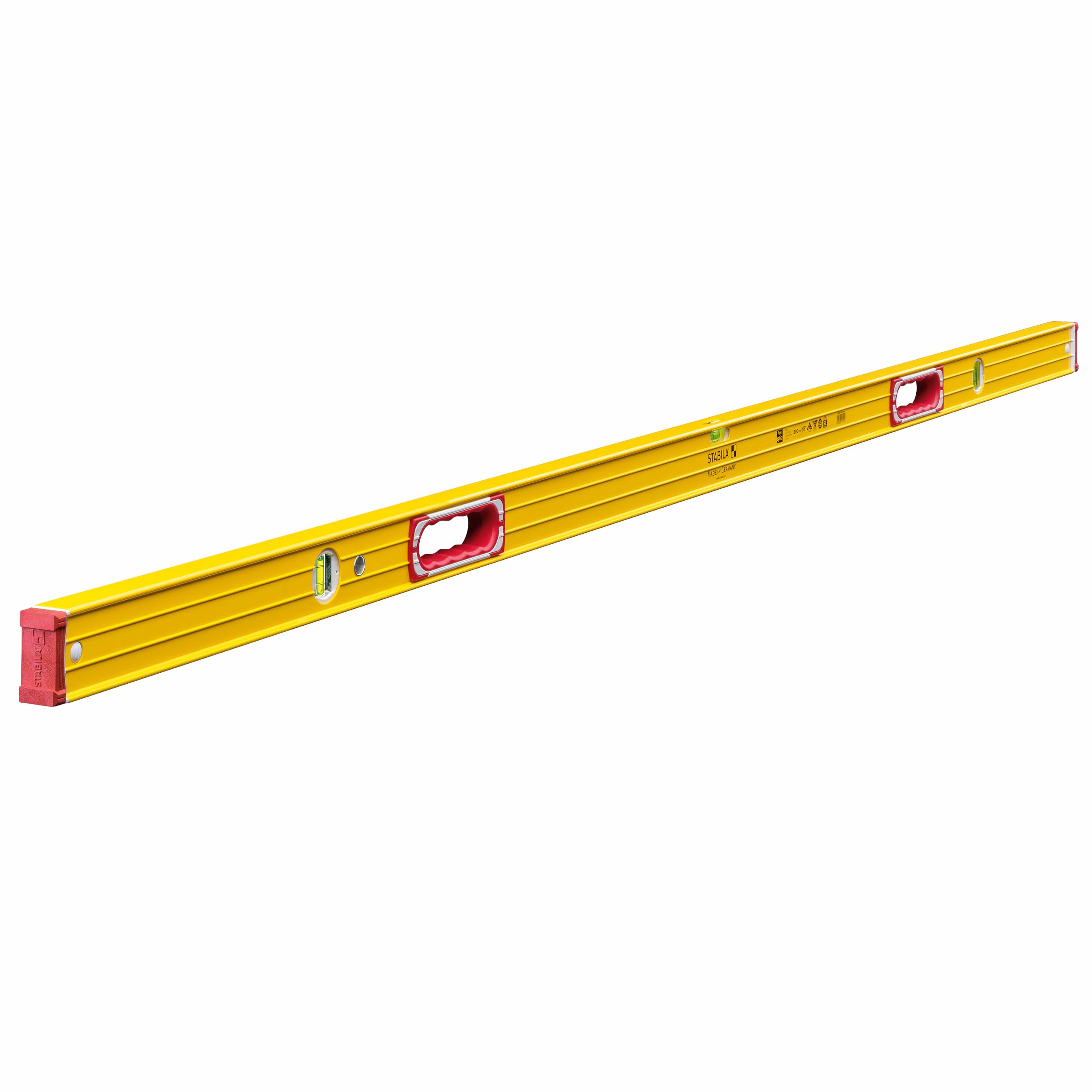 STABILA Niveau à bulle 196-2, 200 cm, alu extra rigide, 1 fiole horizontale & 2 verticales 2 poignées, embouts amortis, antidérapants, Made in Germany