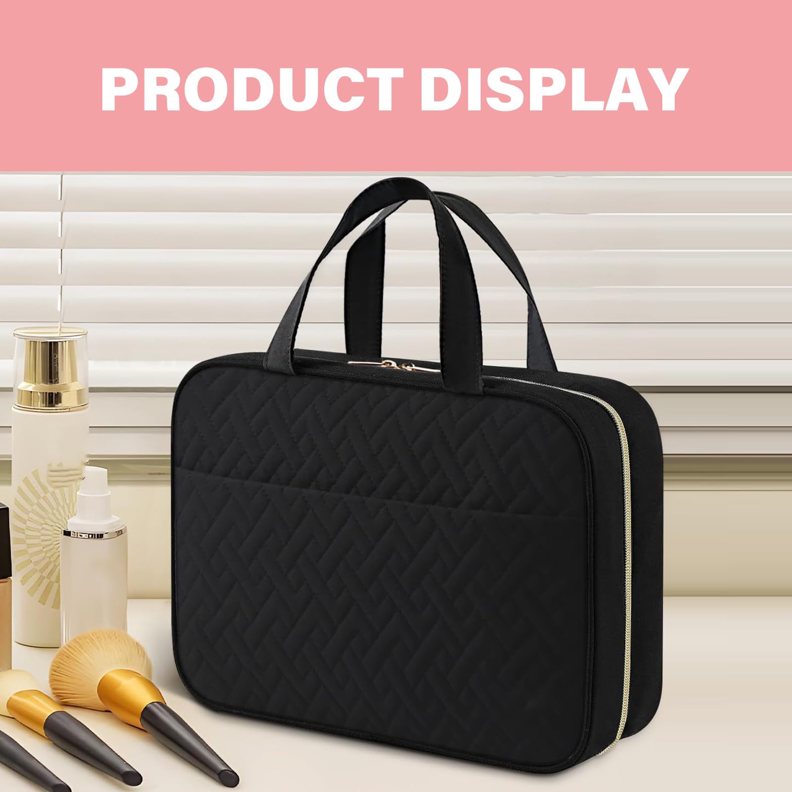 Neceser de viaje grande con gancho para colgar, bolsas de maquillaje espaciosas, organizador de cosméticos, bolsas de almacenamiento para mujeres y niñas