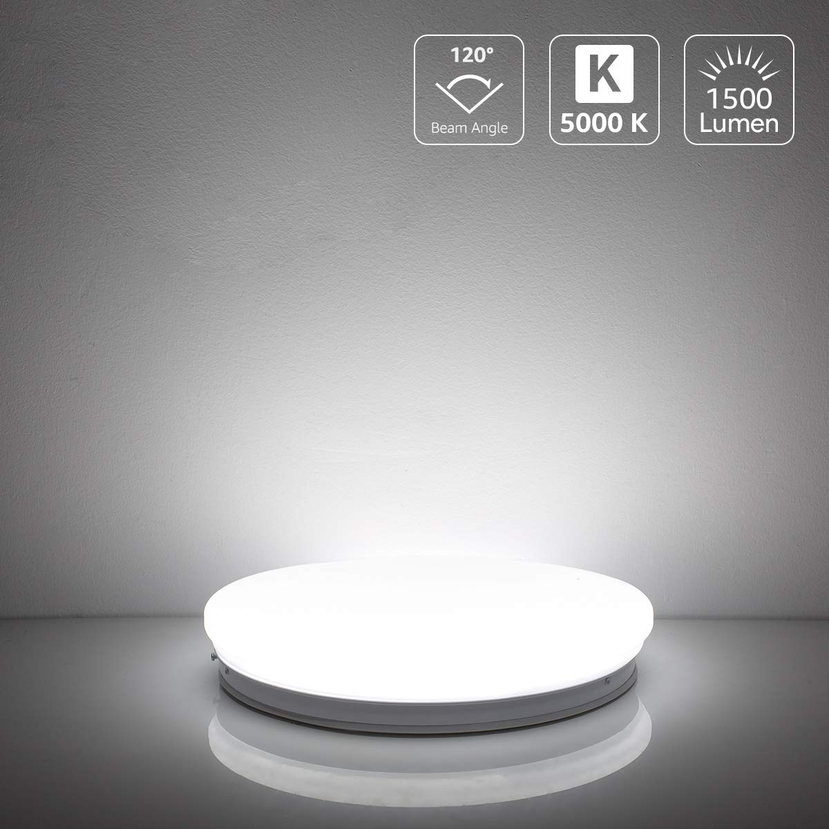 Lepro Plafonnier LED 22 W - 1500 lm - Diamètre : 30 cm - 5000 K - Pour salle de bain, couloir, cuisine, salon, chambre à coucher, balcon, blanc froid - Panneau LED plat - Lampe ronde - IP20