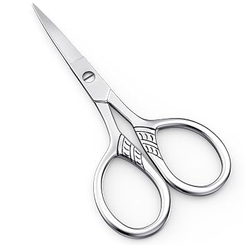 Professional Nose Hair Scissors 3.5",Stainless Steel Precision Trimmer for Eyebrows, Beard, Ear, Mustache | Anti-Slip Handle, Mini Grooming Tool for Men/Women -QUIUMES Small scissors - Patterned