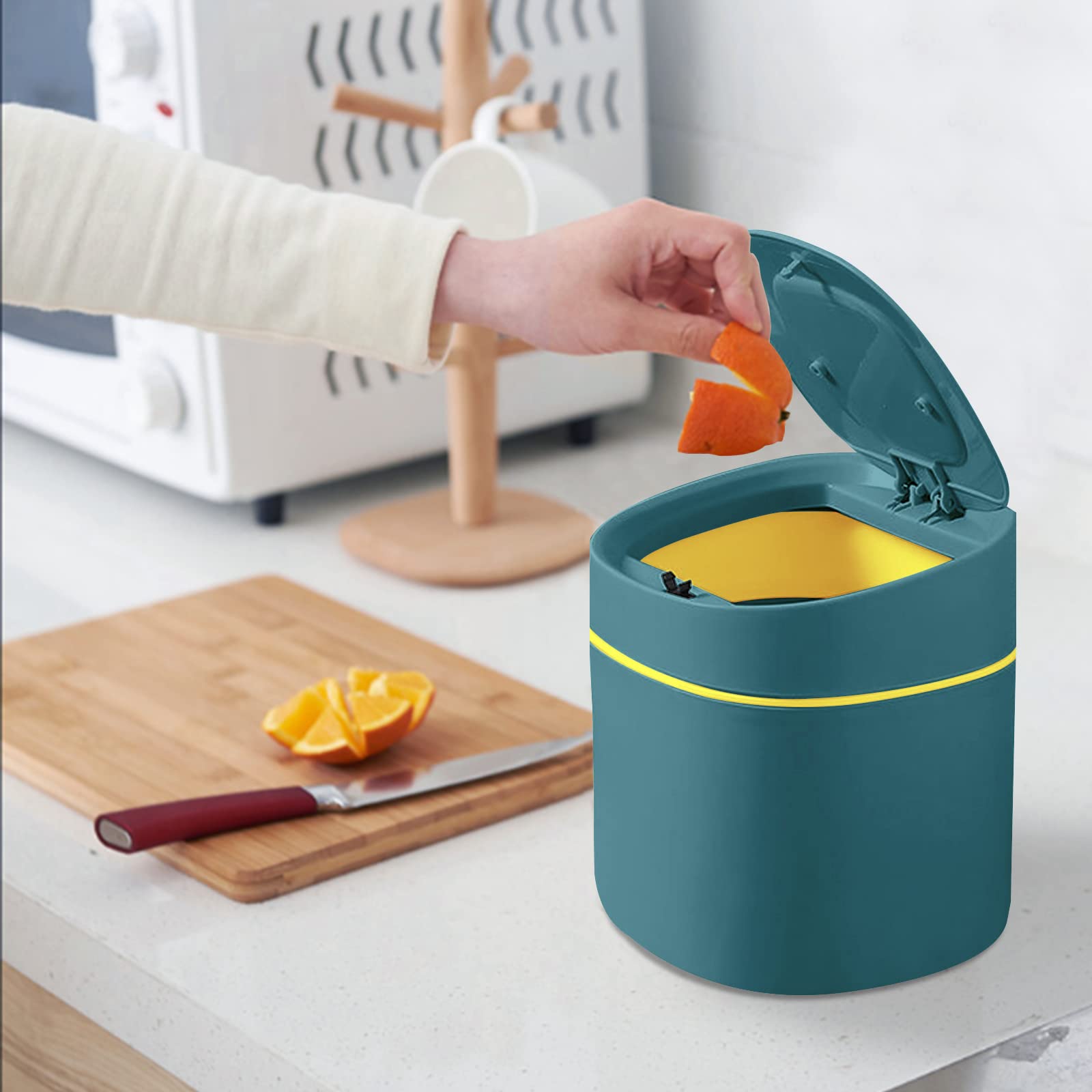 Round Trash Bin With Lid, 7 Liter Rubbish Bin, Plastic Garbage Can With Legs, Dogproof Trash Can