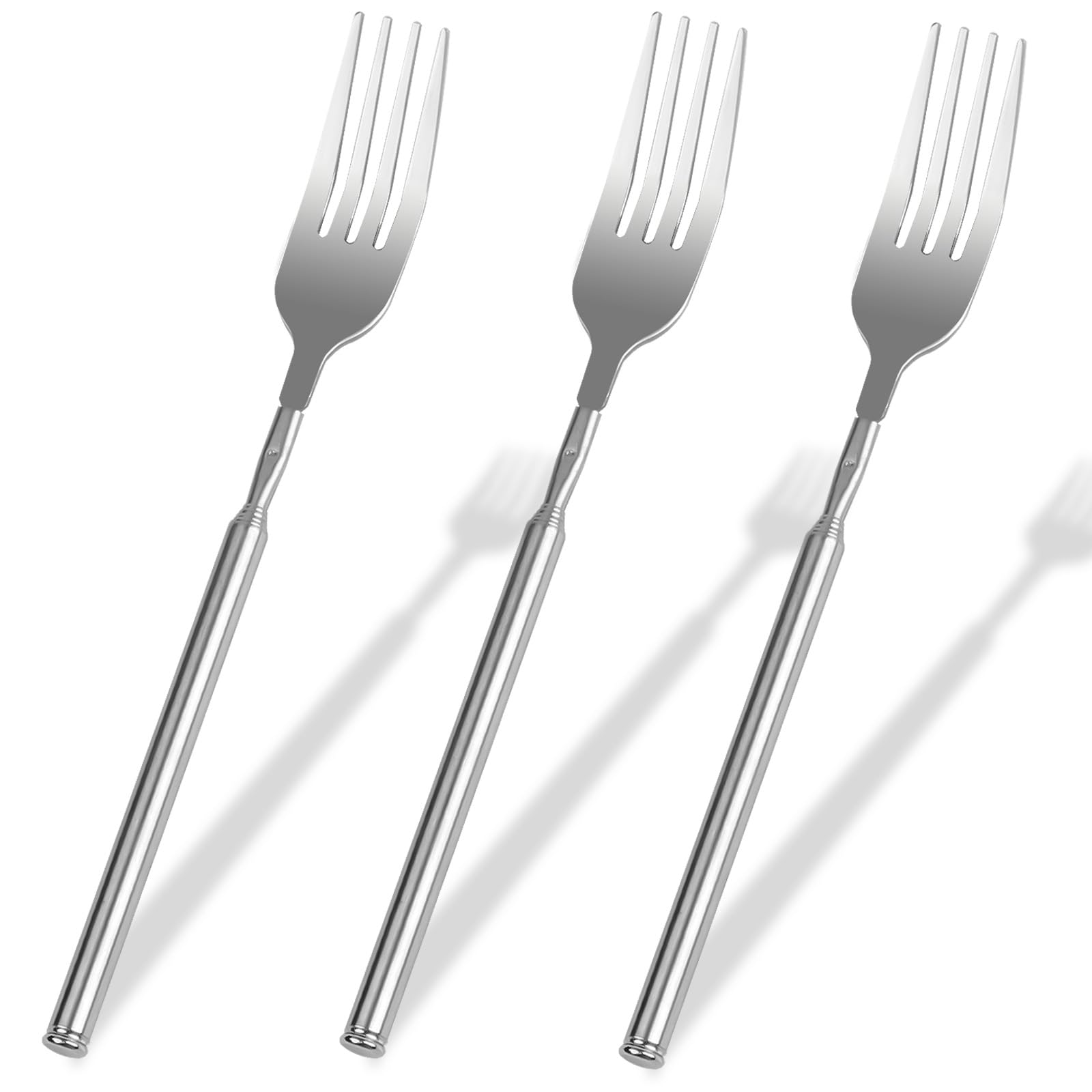 LLMSIX 3pcs Extendable Fork, Portable Telescopic Fork, Stainless Steel Extending Forks Scalable from 8.7in to 25.4in for Outdoor Barbecue Dining Travel Serving