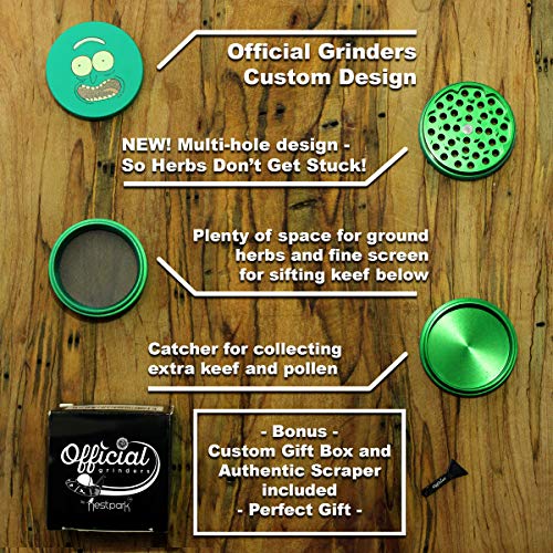 Rick and Morty Herb Grinder - Pickle Rick - SOFT TOUCH Matte Smooth 4 Piece Grinder For Herb & Spice With BONUS Scraper - Rick and Morty Gifts - 2.2 Inches - Thumbnail 4