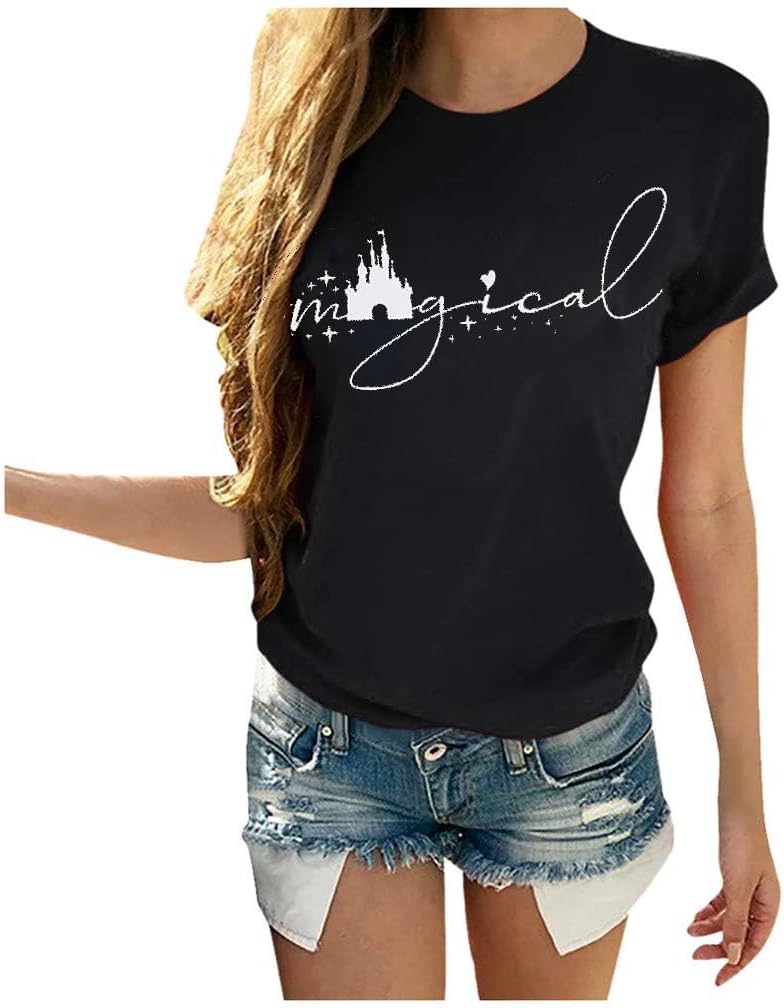Magical Shirt for Women Cute Castle Graphic Tees Magic Kingdom Tshirt Short Sleeve Casual Shirts Family Vacation Tops - Image 2