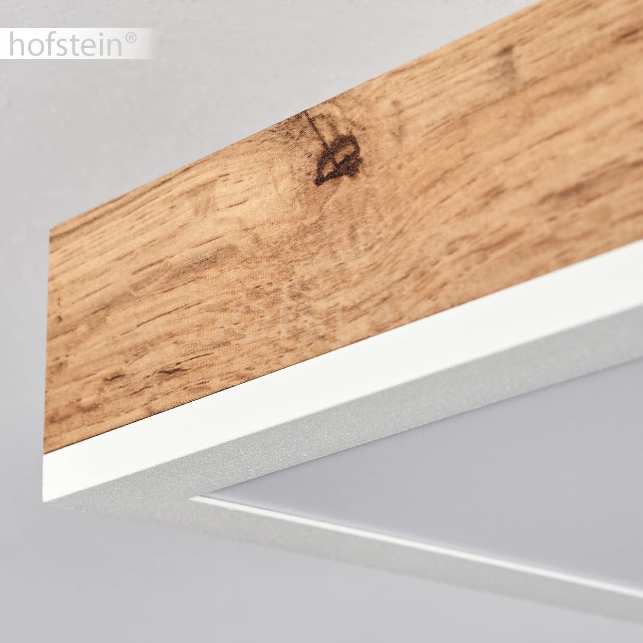 Plafoniera LED Salmi, plafoniera in metallo/MDF/plastica in bianco/look legno/marrone, pannello LED dimmerabile/cambiabile con telecomando, 60-1500 lumen, 2700-6500 K, 1 x LED 24 Watt