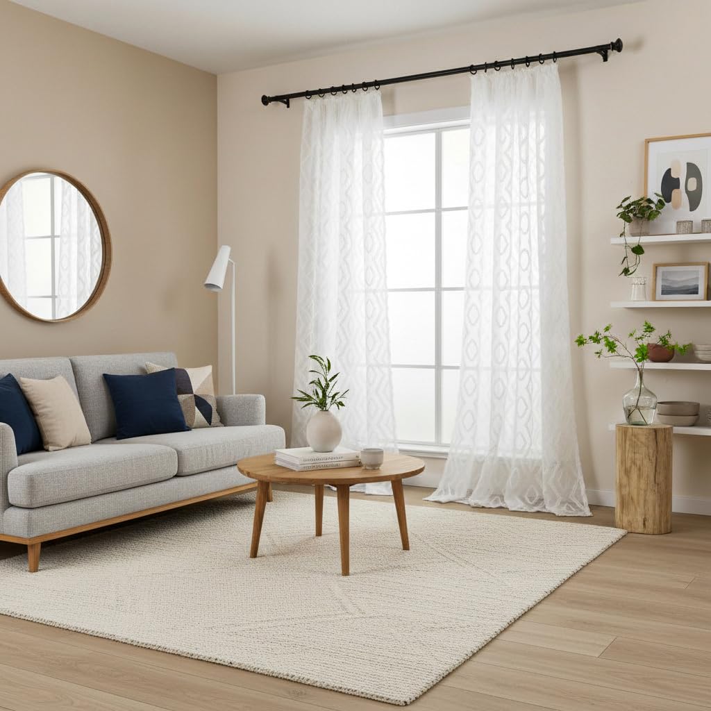 L.Z.E Vorhänge Weiss für Wohnzimmer, Gardinen Weiß mit Kräuselband für Schienensystem, Transparent Schiene Vorhang Store Boho Gardine für Schlafzimmer, 2er Set Modern 245 cm Lang Naturweiß