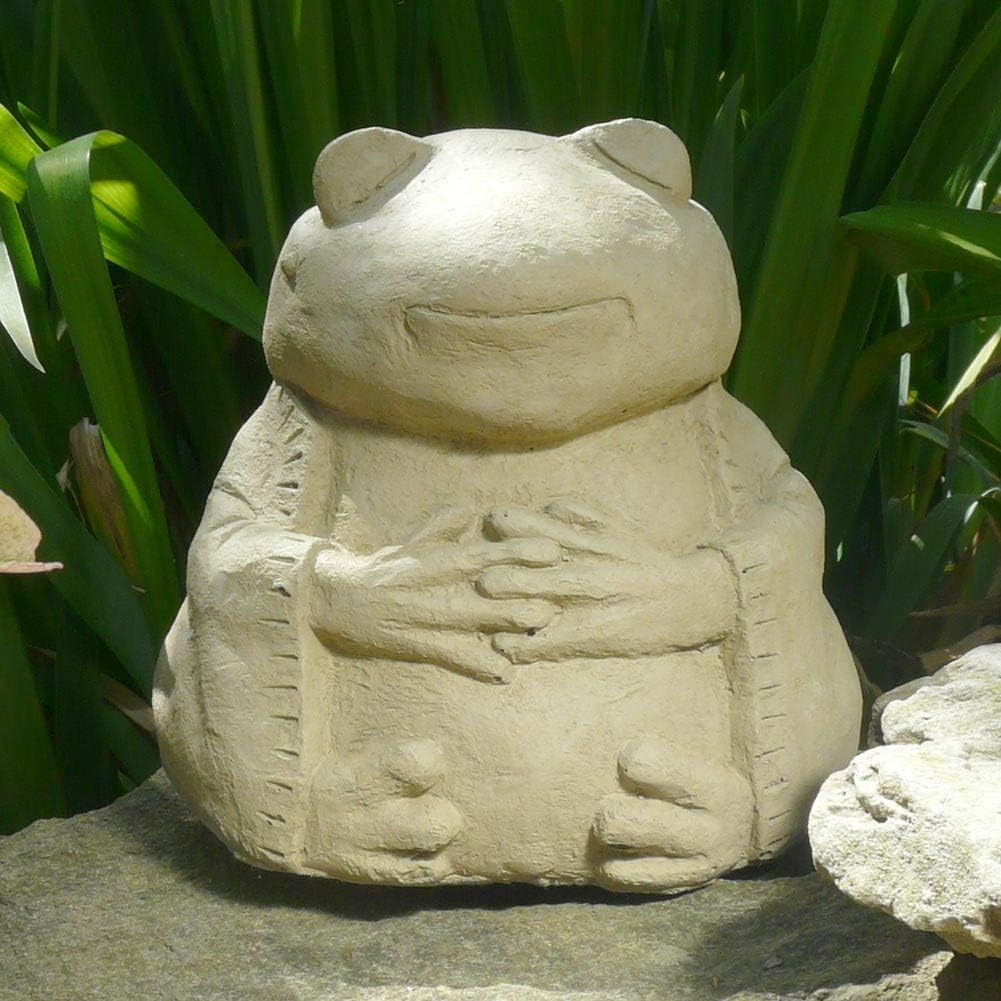 Meditating Frog - Cast Stone Garden Sculpture: Large Size, Antique Stone Finish