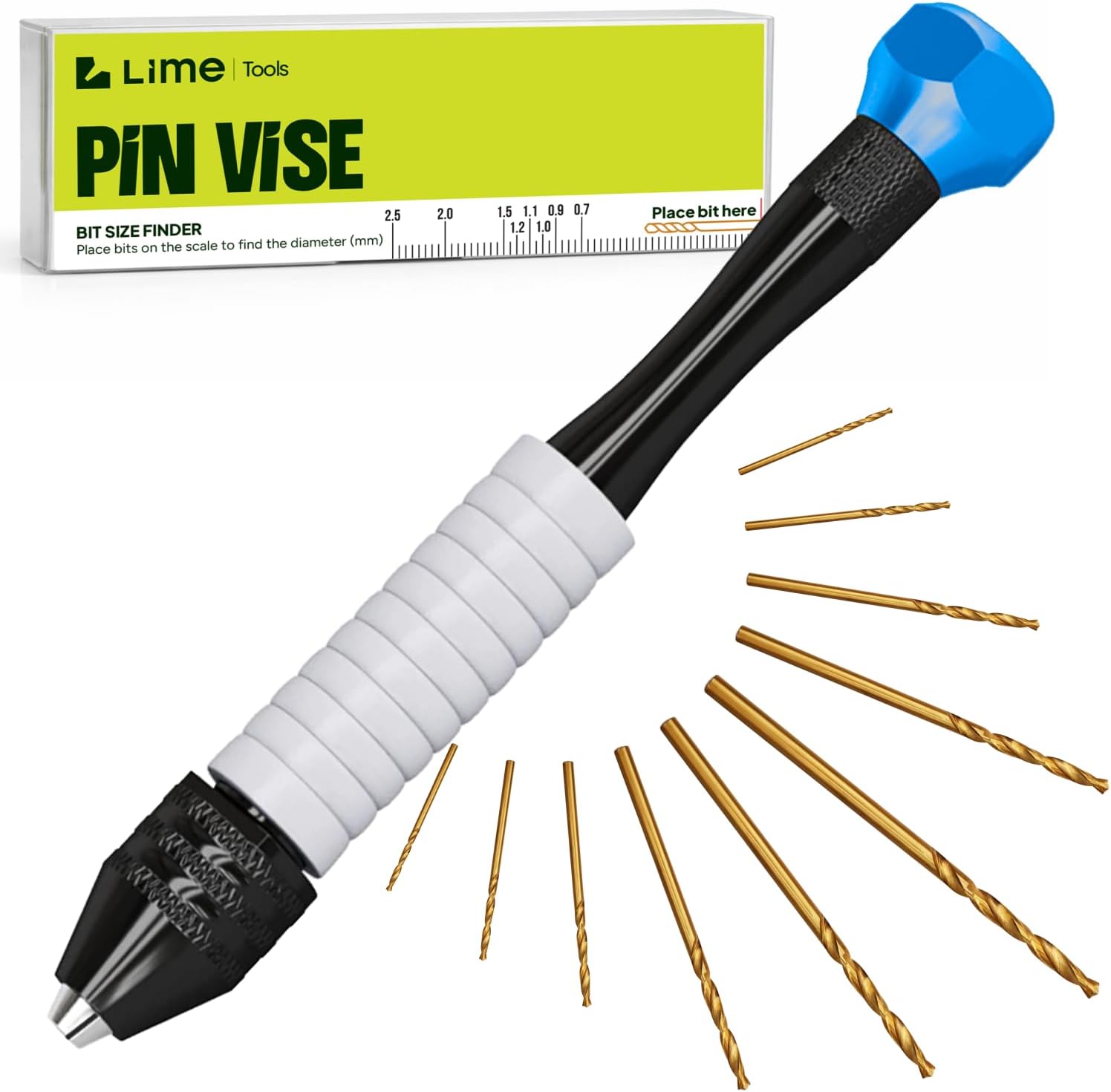 Craft911 Manual Craft Drill Sharp HSS Micro Mini Twist Drill Bits Set, Pin Vise Hand Drill for Jewelry Making; Small Hand Drill for Resin, Rotary Tools for Wood, Jewelry, Plastic, Miniature - Blue