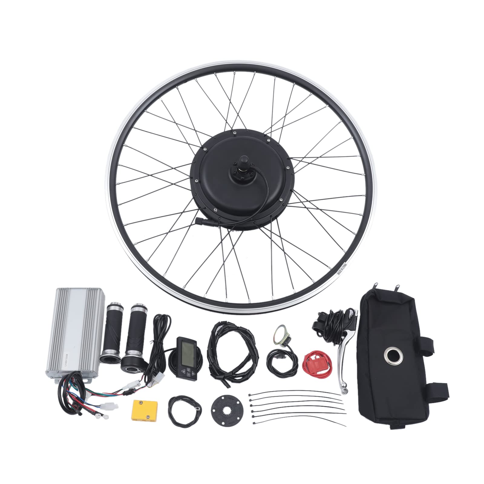 Zestaw do konwersji roweru elektrycznego 28", 1500 W, zestaw do konwersji tylnego koła z czujnikiem, uchwytami hamulcowymi, tylne zawieszenie, 7-biegowe koło zamachowe, czarny