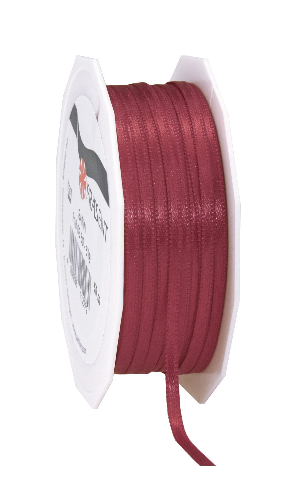 PRÄSENT C.E. Pattberg Satin Bordeaux, 50 m Satinband zum Einpacken von Geschenken, 3 mm Breite, Geschenkband zum Dekorieren & Basteln, Dekoband, Anlass