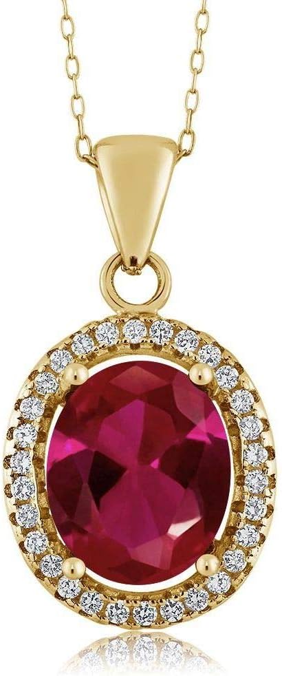Gem Stone KingGem Stone King 18K Yellow Gold Plated Silver 11X9MM Oval Gemstone Birthstone Halo Pendant Necklace For Women with 18 Inch Silver Chain
