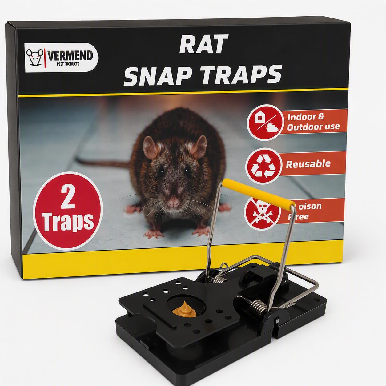 VERMEND Rat Snap Traps | Heavy Duty, Powerful Rat Traps | 2 Pack