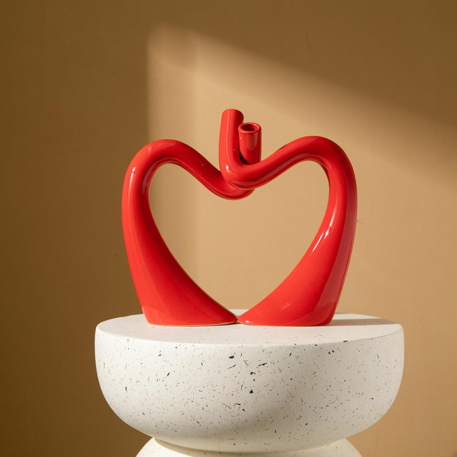 Red Hollow Ceramic Vases for Home Decor, Love Heart Snuggle Vase Set of 2, Modern Nordic Aesthetic Decorative Vase for Table Centerpiece Wedding Decoration (W 11.8" X H 9.8") - Image 7