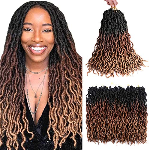 6 Packs/Lot Faux Locs Wavy Crochet Hair 20 Inch Goddess Locs Crochet Hair Synthetic Pre Looped Twist Braiding Hair Gypsy Locs Braids Crochet Twist Hair Extensions(T1B/30/27)