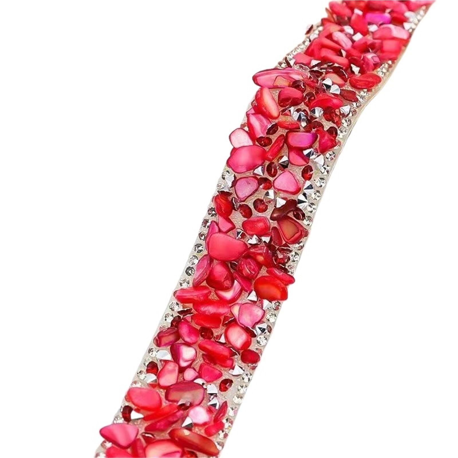 Glitter Tape, DIY Multicolor Rhinestone Ribbon Roll 2 Yards Crystal Fix Tape Applicator Sewing Trim(Red)