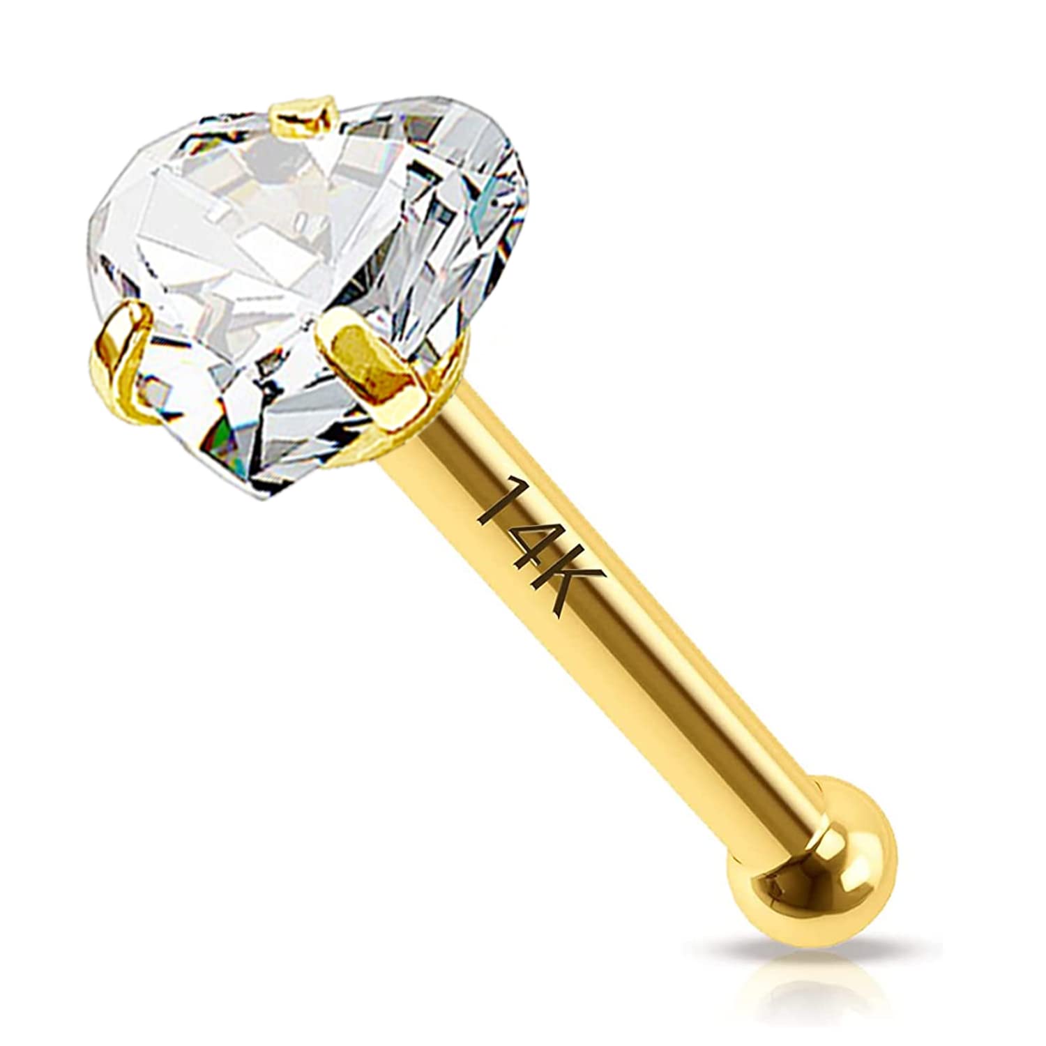 14k Gold Nose Stud Gold Nose Rings 20g Yellow Gold Nose Stud Star,Heart,Round Cubic Zirconia 20G Hypoallergenic Nose Piercing for Women