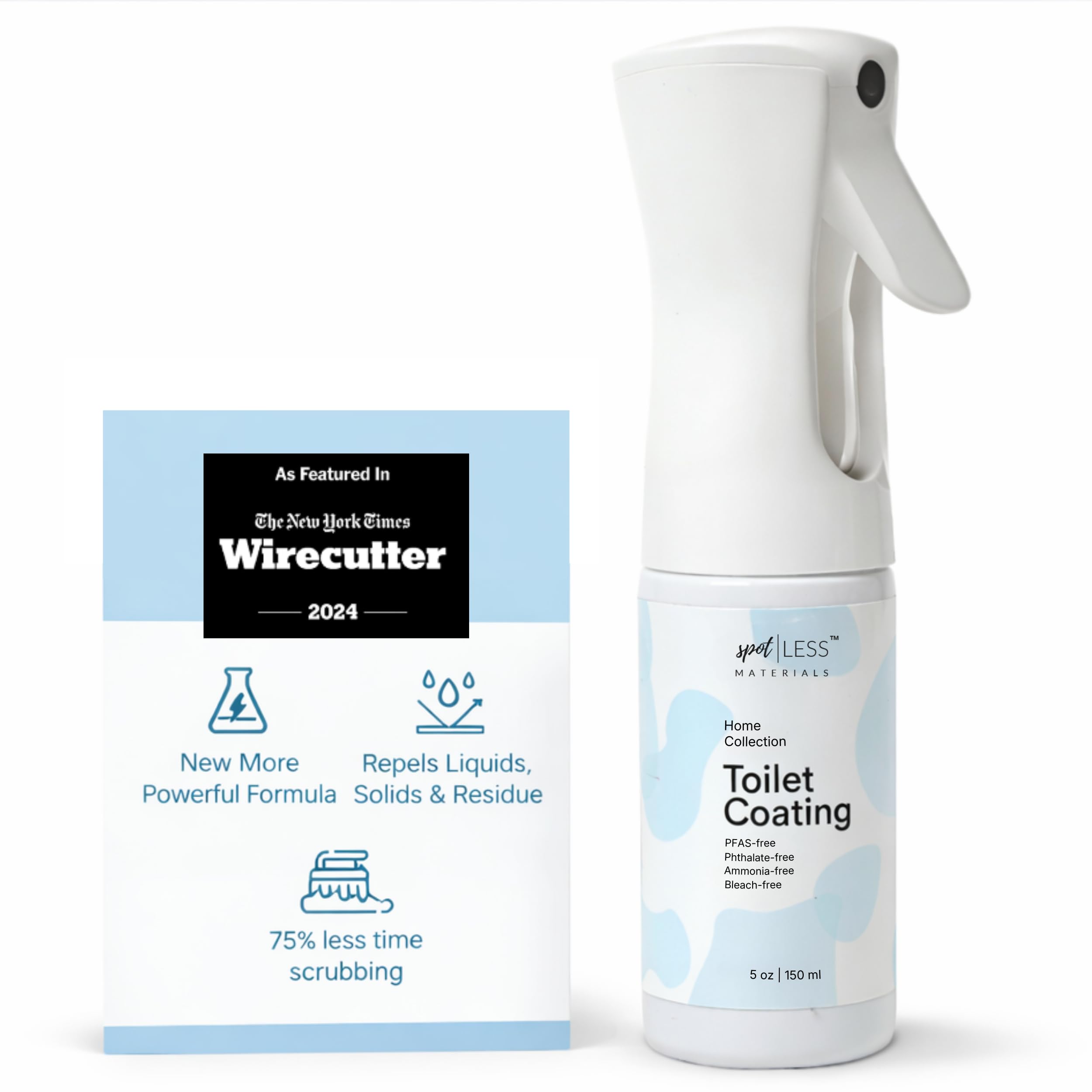 spotLESS MATERIALS Toilet Coating, Toilet Coating Spray for Ceramic and Porcelain, Water Repellent Barrier, Helps Reduce Scrubbing and Cleaning Time, PFAS Free Bathroom Essential, Cleaning Supplies