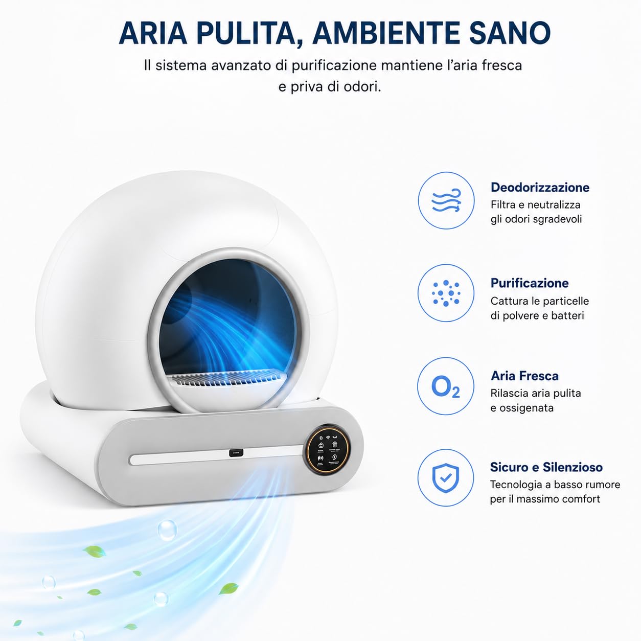 PGD​​SGA Lettiera Autopulente Per Gatti 65 Litri + 9 Litri, Controllabile Tramite App - Capacità Extra-Large (65 Litri), Deodorizzazione Ionica E Monitoraggio Dello Stato Di